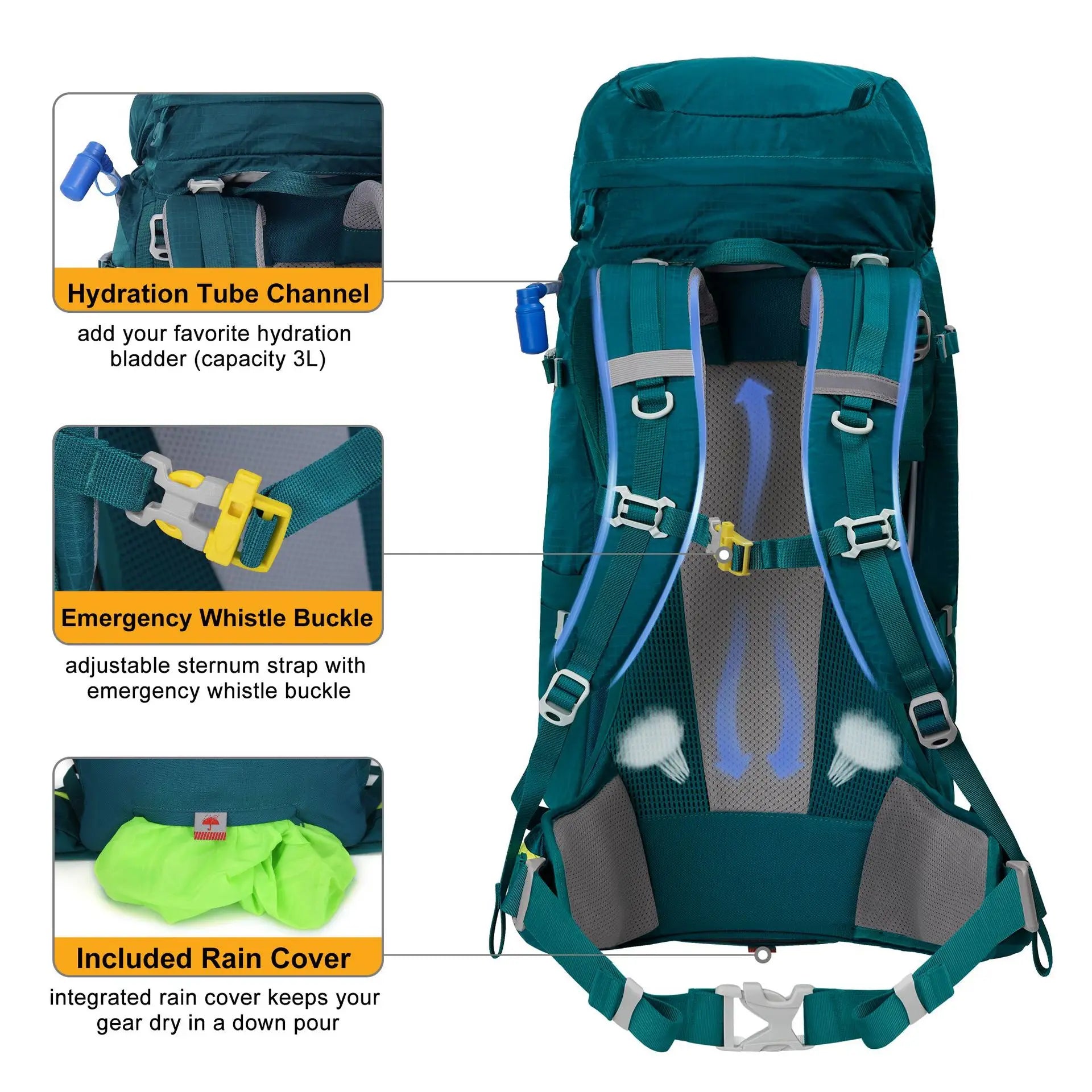 60+5L Camping Hiking Backpacks Men Outdoor Tourist Backpacks Nylon Sport Bag for Climbing Travelling with Rain Cover Free Knight