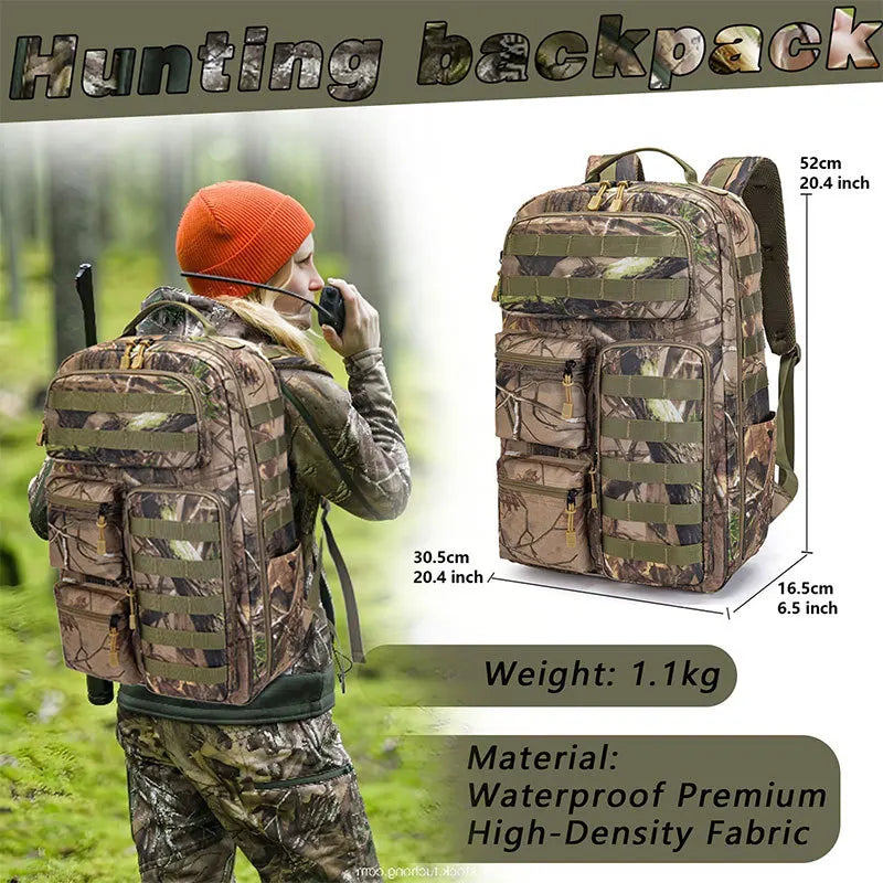 Waterproof Tactical Backpack Camo Hunting Fishing Bag Multi-Compartment Durable Rucksack for Outdoor Travel & Sports