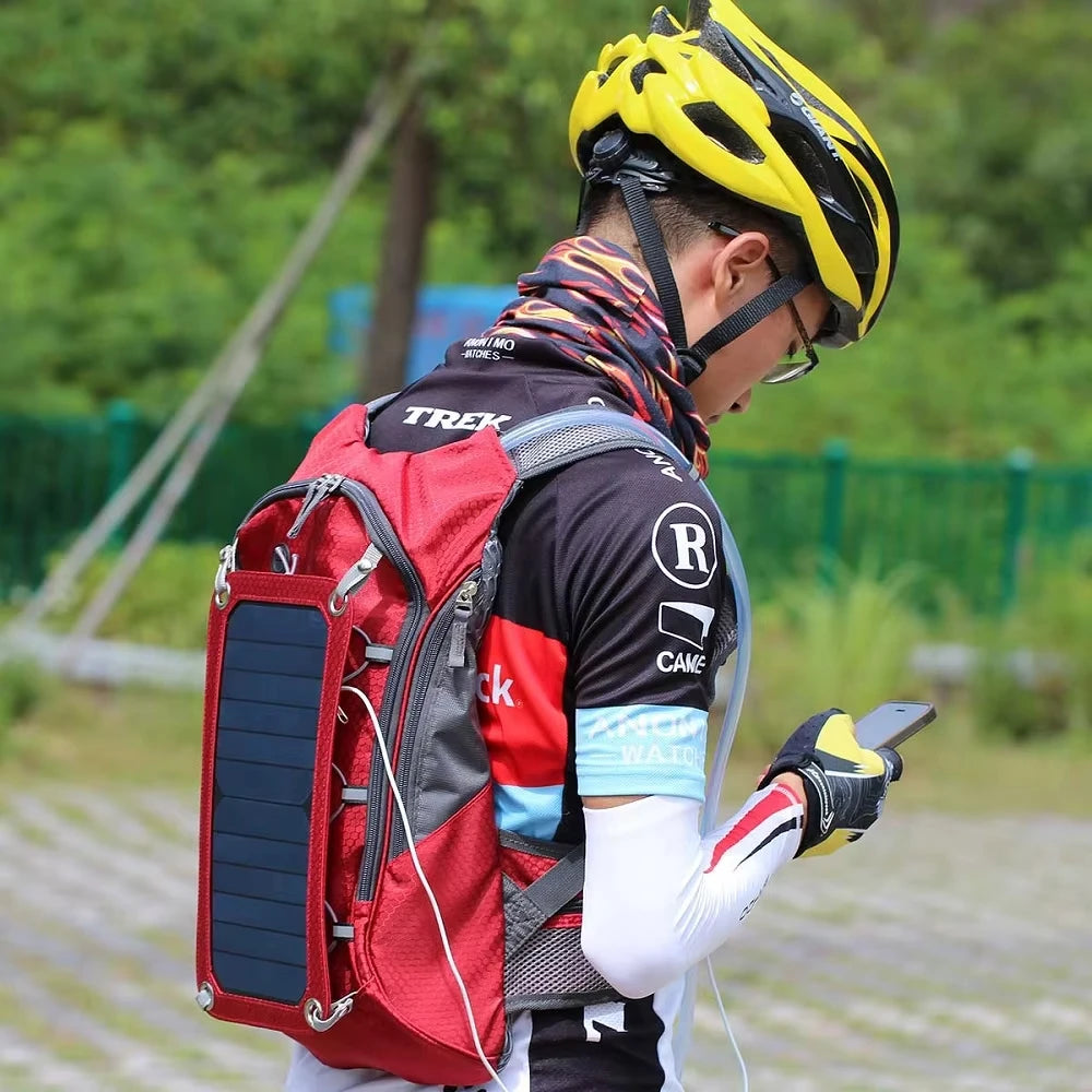Solar Backpack 7W Solar Panel Charge For Cell Phones and 5V Device Power Supply Hiking Backpack with 2L Water Bag