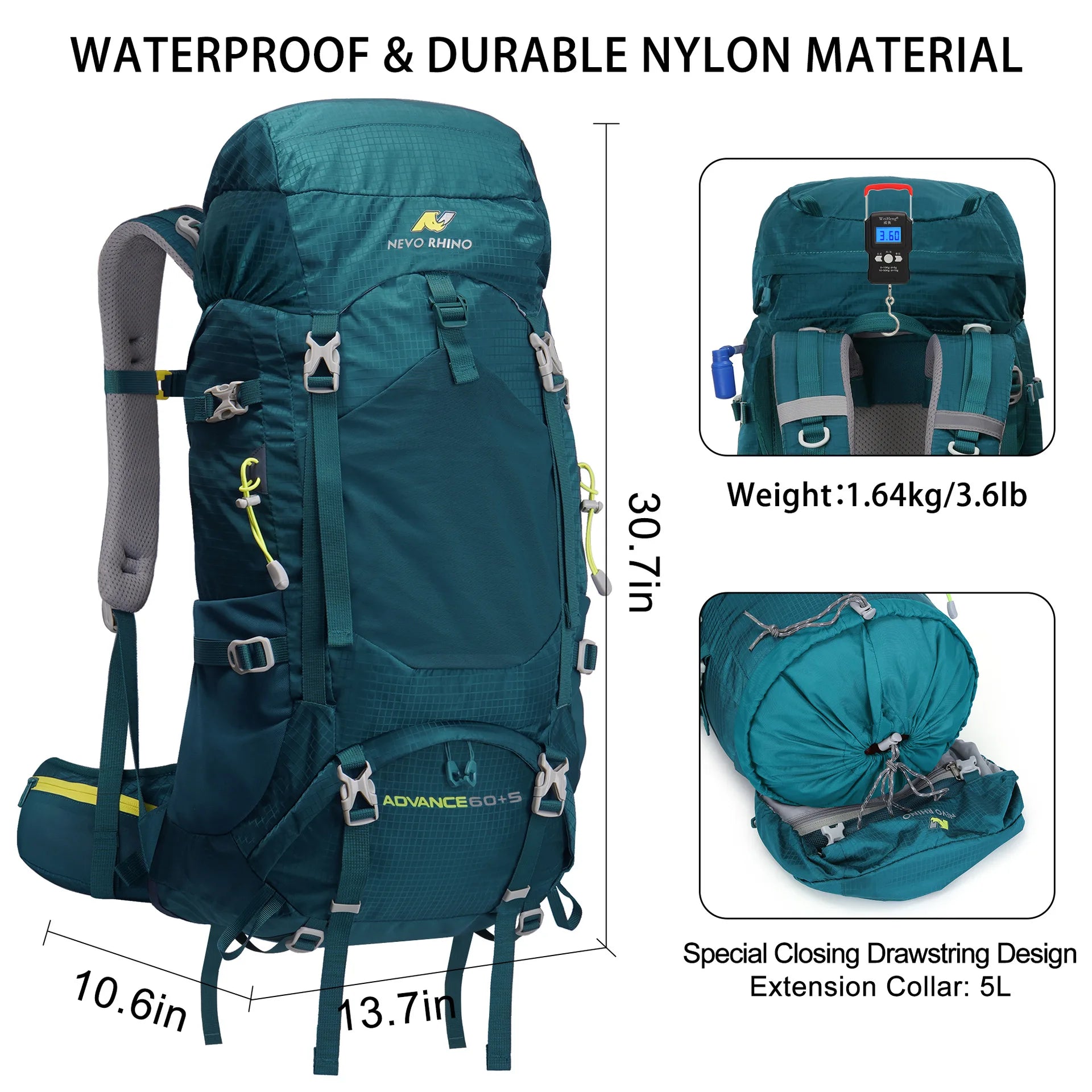 60+5L Camping Hiking Backpacks Men Outdoor Tourist Backpacks Nylon Sport Bag for Climbing Travelling with Rain Cover Free Knight