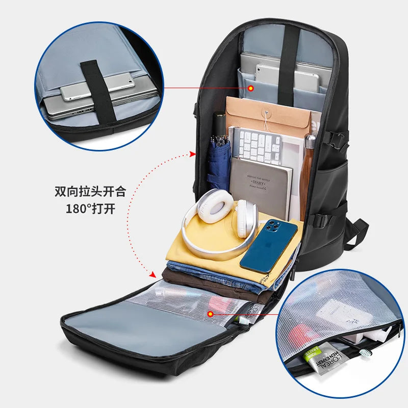 Men's Outdoor Travel Backpack Large Capacity Solar Charging Multi-Functional Shoe Compartment Bookbag Youth Business OL Style