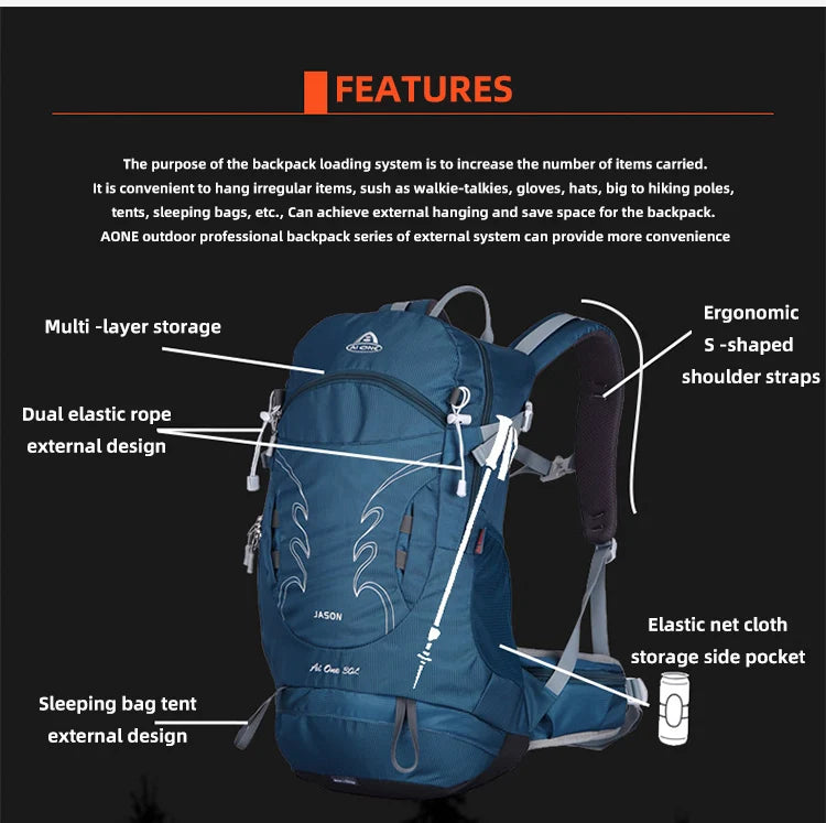 30L Outdoor Hiking Backpack for Men Sports Climbing Bag Mochila Camping Mountaineering Bag Travel Trekking Motorcycle Rucksack