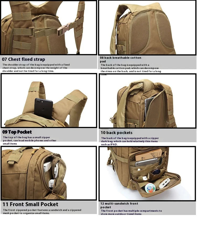 Tactical Backpack for men Women Expands Large Capacity Bag Multi-functional Waterproof Mountaineering Hiking Camping Bag