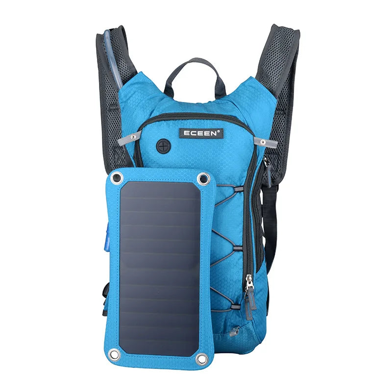 Solar Backpack 7W Solar Panel Charge For Cell Phones and 5V Device Power Supply Hiking Backpack with 2L Water Bag