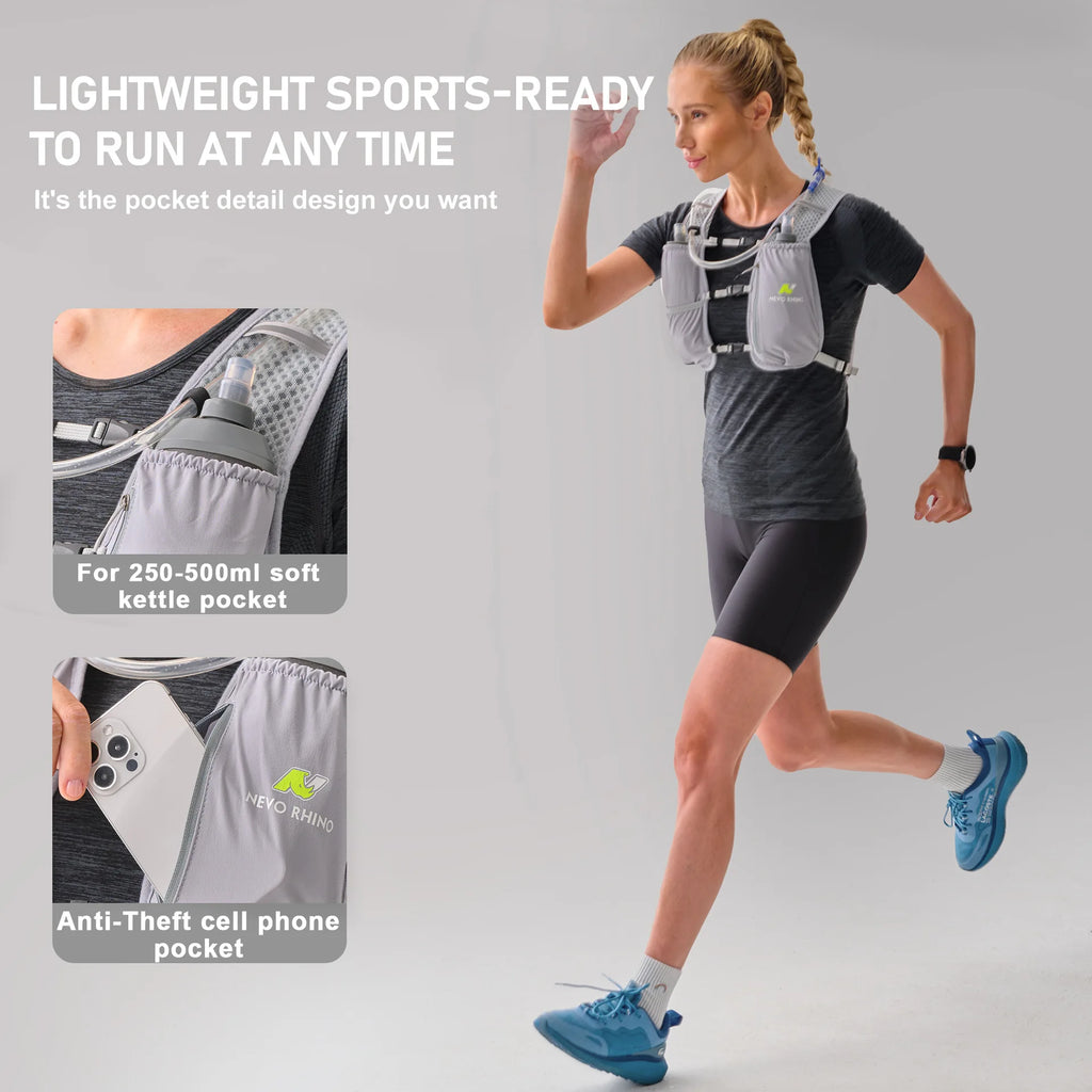 NEVO RHINO waterproof running backpack 5L ultra-light hydration vest mountain bike leather bag breathable gym bag 1.5L water bag