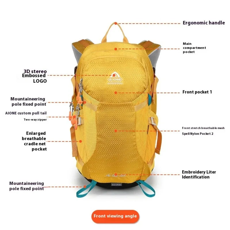 Classic Design Outdoor Backpack 25L Water Resistant Nylon External Frame Backpacking Camping Travelling Hiking Backpack