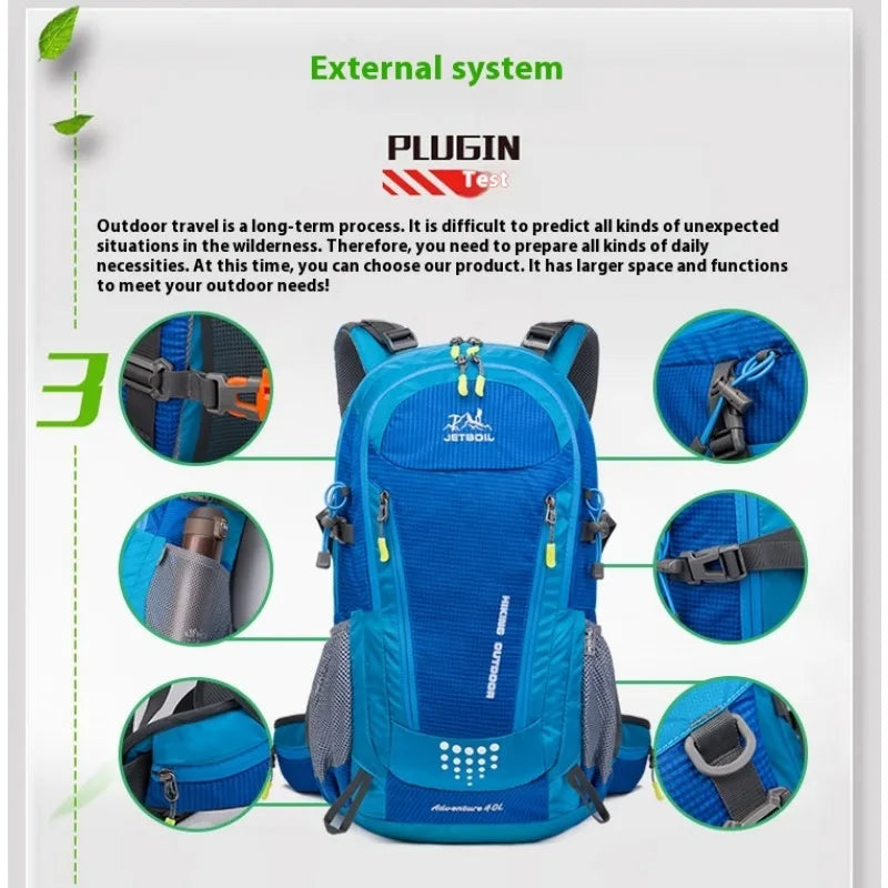 40L Hiking Backpacks Outdoor Waterproof Men and Women Mountaineering Travel Sports Backpack Large Capacity Camping Bag