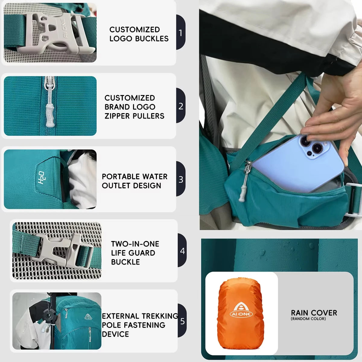 30L Lightweight Hiking Backpack with Rain Cover, Outdoor Sport Travel Bag Daypack for Camping Climbing Skiing Cycling Men Women