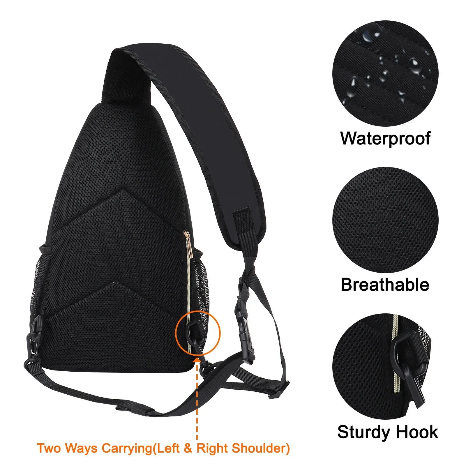 Casual Chest Shoulder Travel Hiking Daypack Bag Sling Backpack Quilted Crossbody Bag with Front Pockets