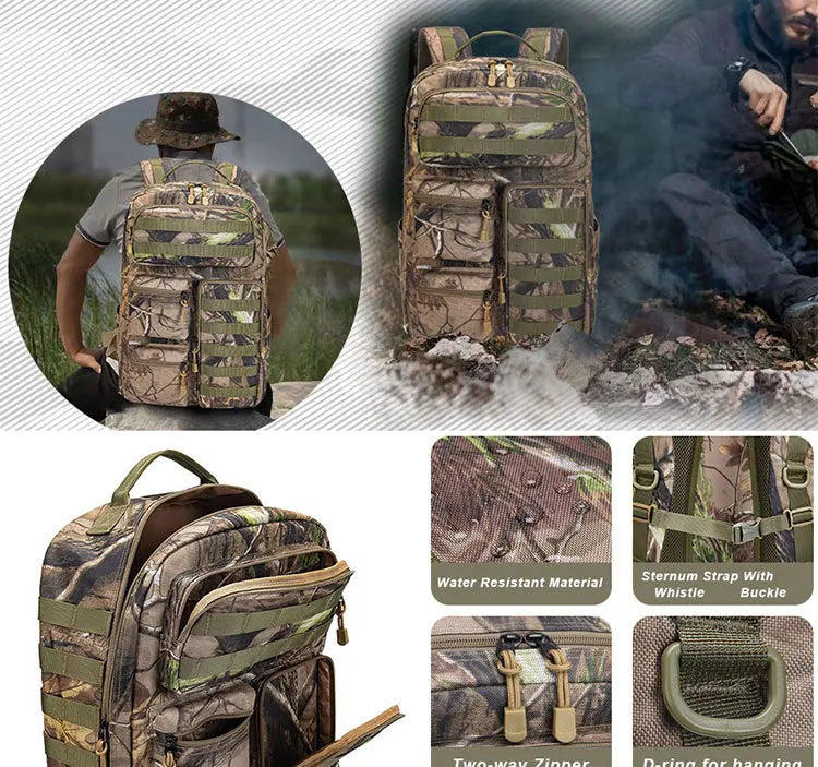 Waterproof Tactical Backpack Camo Hunting Fishing Bag Multi-Compartment Durable Rucksack for Outdoor Travel & Sports