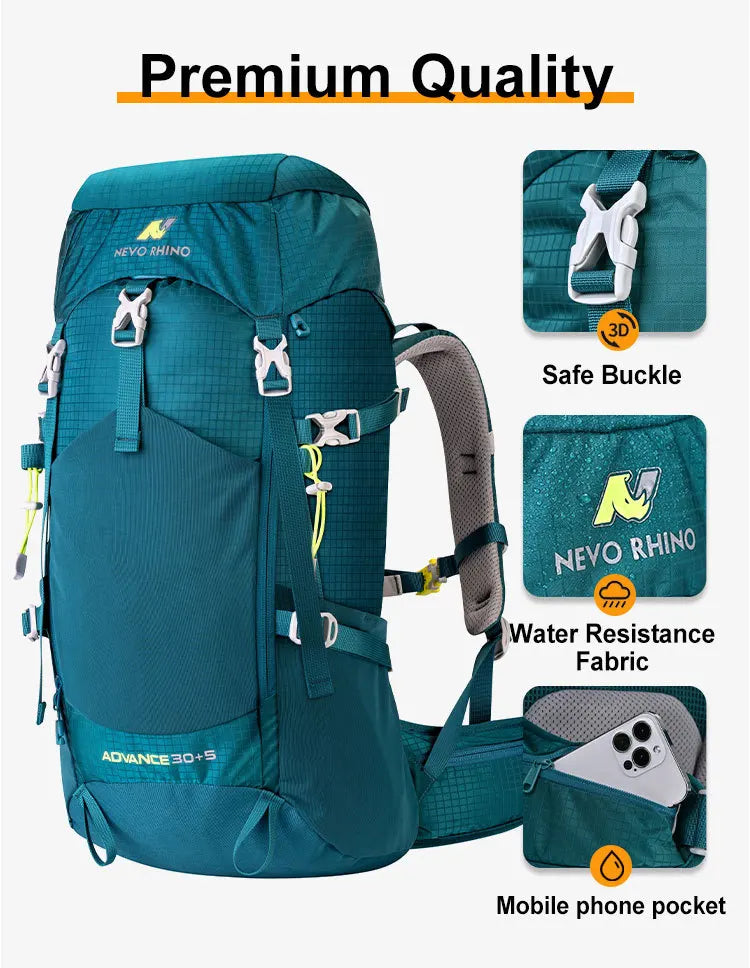 NEVO RHINO mountaineering bag large capacity 30L+5L nylon outdoor backpack travel bag can hold mountaineering poles
