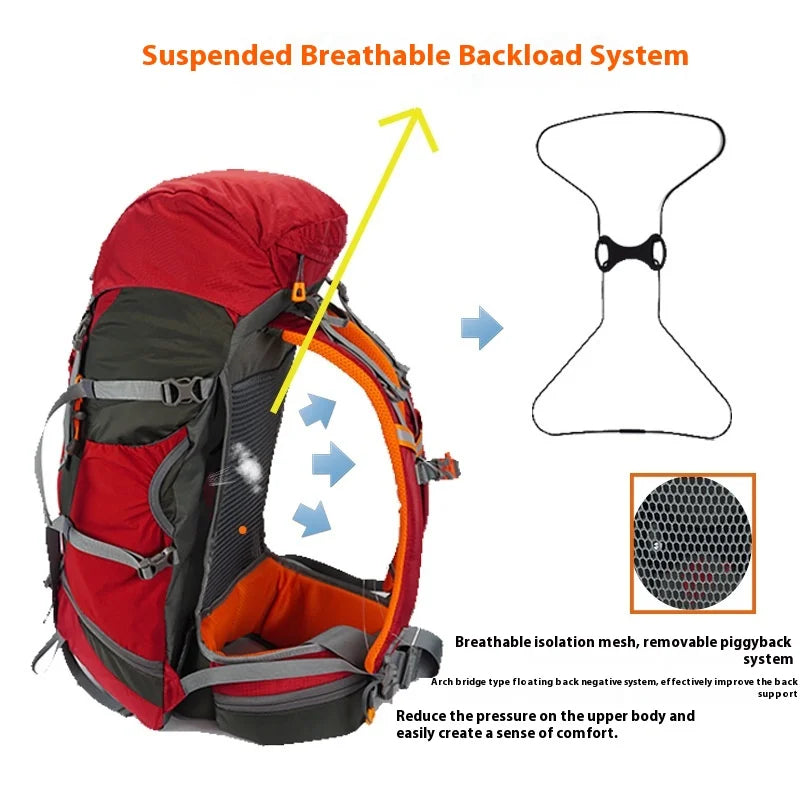 48L Camping Backpack Travel Bag For Men Large Capacity Outdoor Sport Trekking Hiking Mountaineering Shoulder Bag with Rain cover