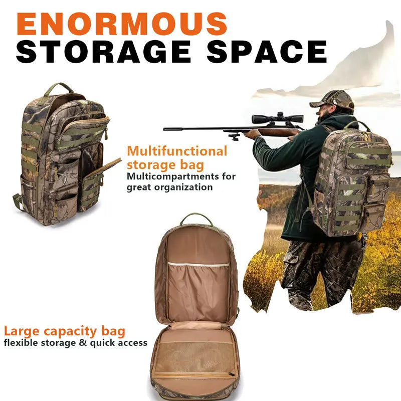 Waterproof Tactical Backpack Camo Hunting Fishing Bag Multi-Compartment Durable Rucksack for Outdoor Travel & Sports