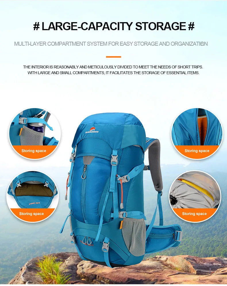 60+5L Camping Backpack Men's Travel Bag Climbing Rucksack Large Hiking Storage Pack Outdoor Mountaineering Sports Shoulder Bags