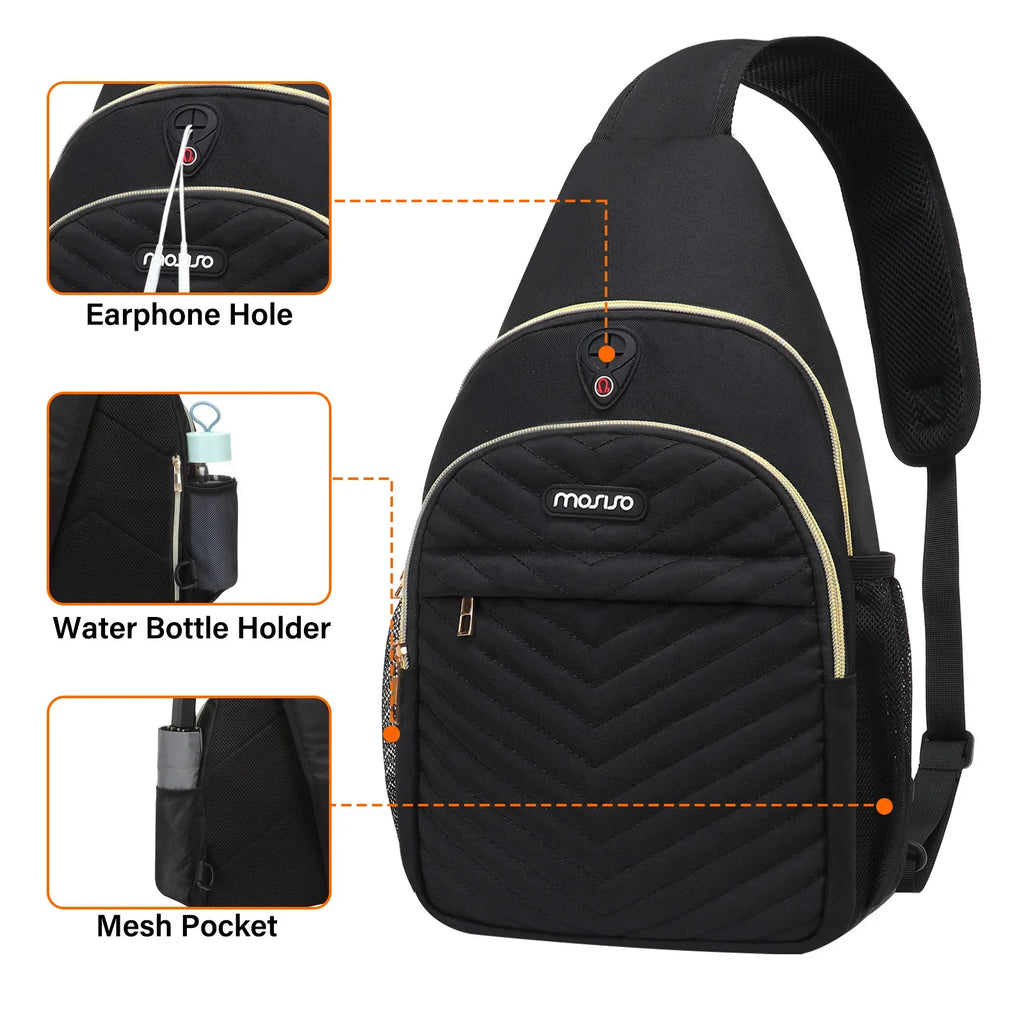 Casual Chest Shoulder Travel Hiking Daypack Bag Sling Backpack Quilted Crossbody Bag with Front Pockets