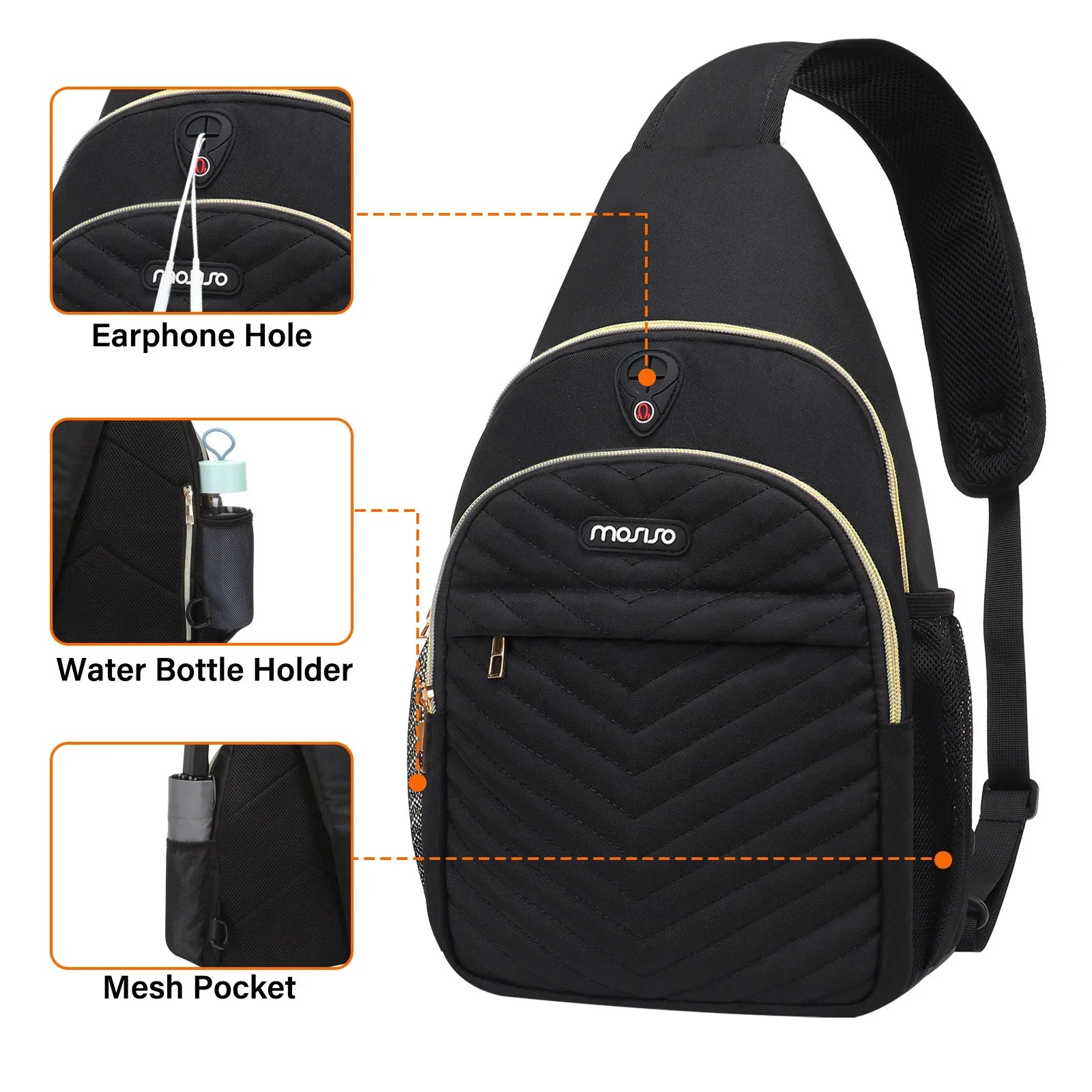 Casual Chest Shoulder Travel Hiking Daypack Bag Sling Backpack Quilted Crossbody Bag with Front Pockets